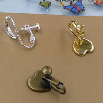 

Cabochon 12mm Heart Antique Bronze/Gold/Silver Screw ear clip,Ear plug Copper Earring studs cameo,earrings base setting studs