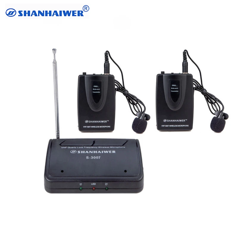 

VHF pocket-sized receiver built-in 3 v battery or external 9 v power supply dual channel headset wireless microphone