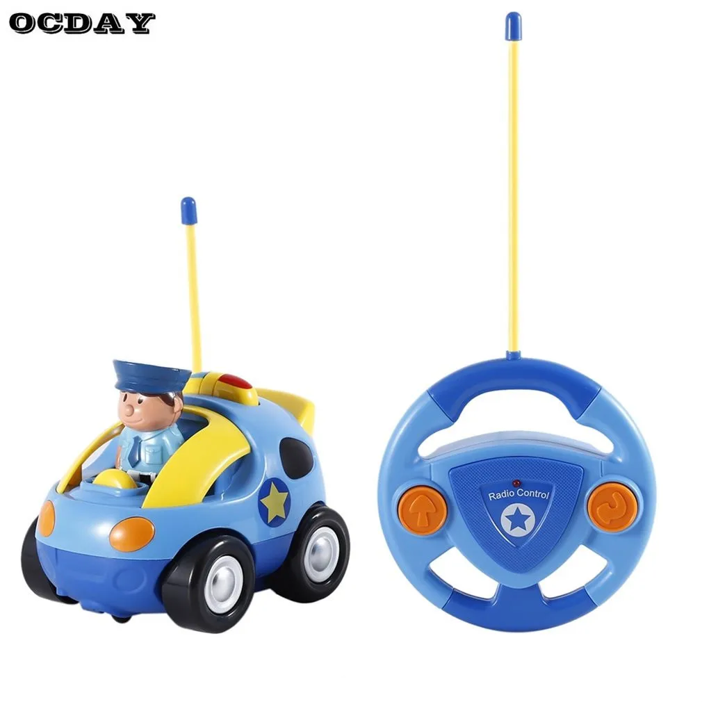 

OCDAY Cartoon Children RC Cars Police Electric With Musical Light Mini Cars Automobile Race Children Gifts Plastic RC Race Car