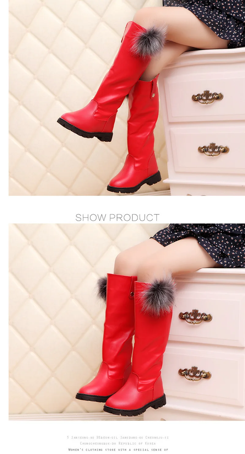 Модные Меховые детские ботинки для девочек осенне-зимняя детская обувь сапоги до колена для девочек, 3 цвета, высокие детские ботинки CSH543