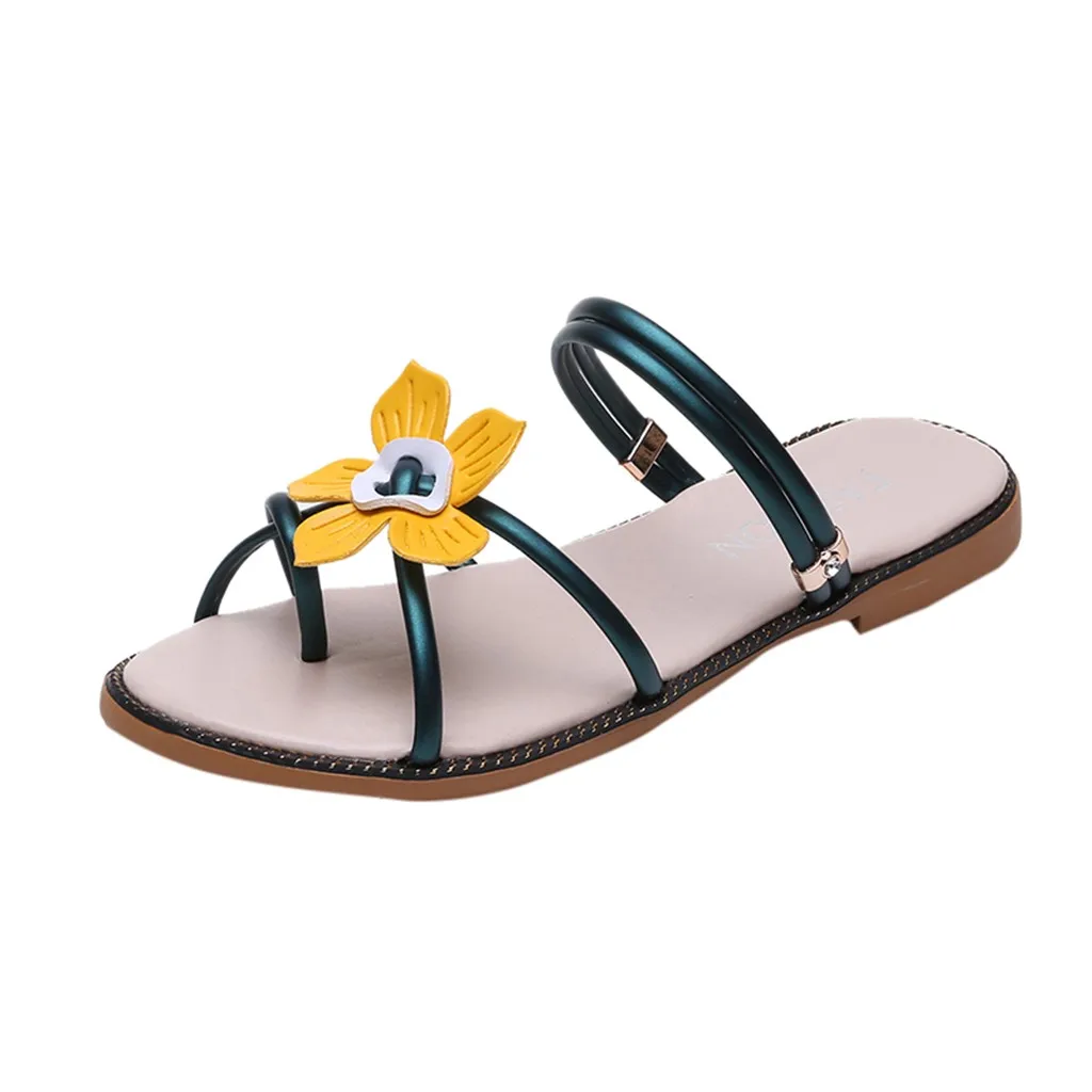 

SAGACE Outdoor Fashion Leisure Summer Women Bohemia Beach Flower Round Toe Sandals Slip-On Simple Open-Toe Roman Style Shoes