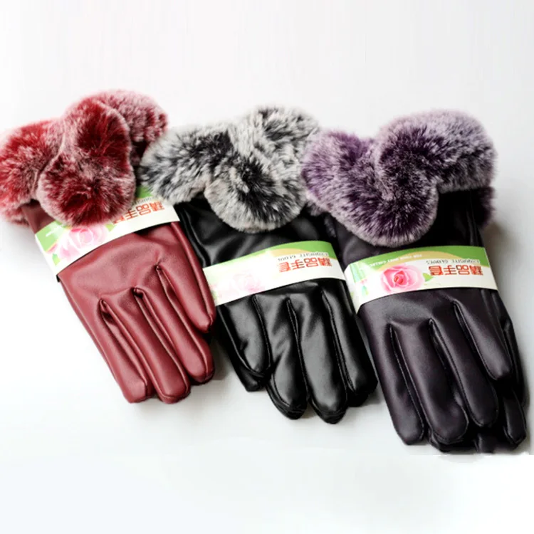 S518 2018 Новые перчатки из искусственной кожи Сенсорный экран перчатки Осенние и зимние женские перчатки с кроличьим мехом