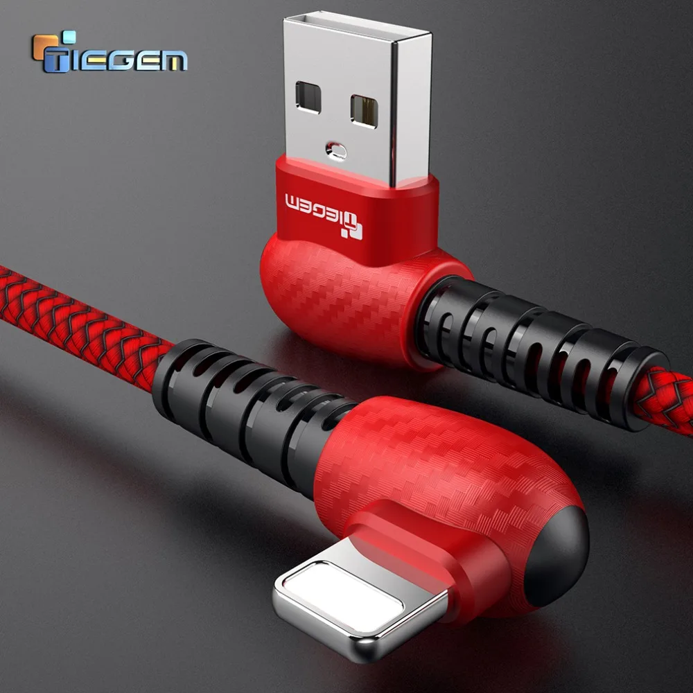 TIEGEM 90 درجة كابل يو اس بي ل فون X XS ماكس XR 8 7 6 5 6 s 5 s زائد SE سريع كابل شحن الهاتف المحمول شاحن USB كابلات البيانات