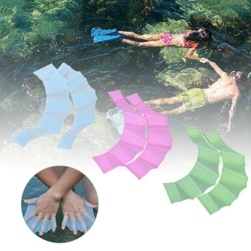 1 Pair Frog Silicone Hand Swimming Fins Handcuffs Flippers Swim Palm Finger MC889