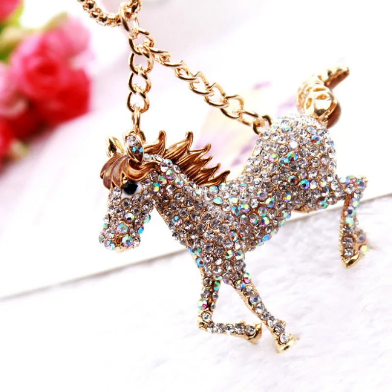 Tassina девушки Colar Horse Винтаж Кристалл Серебряный цвет летние длинные Подвески на