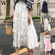 Womail тюлевые юбки летние модные женские миди плиссированная юбка корейская эластичная длинная трикотажная облегающая юбка-пачка с высокой талией M523