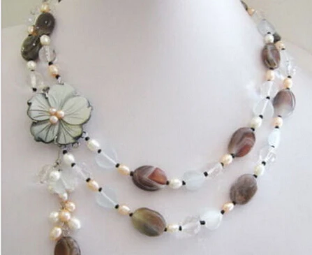 

ddh001662 Genuine Multicolor Agate White Pearl Opal Shell Flower Clasp Necklace