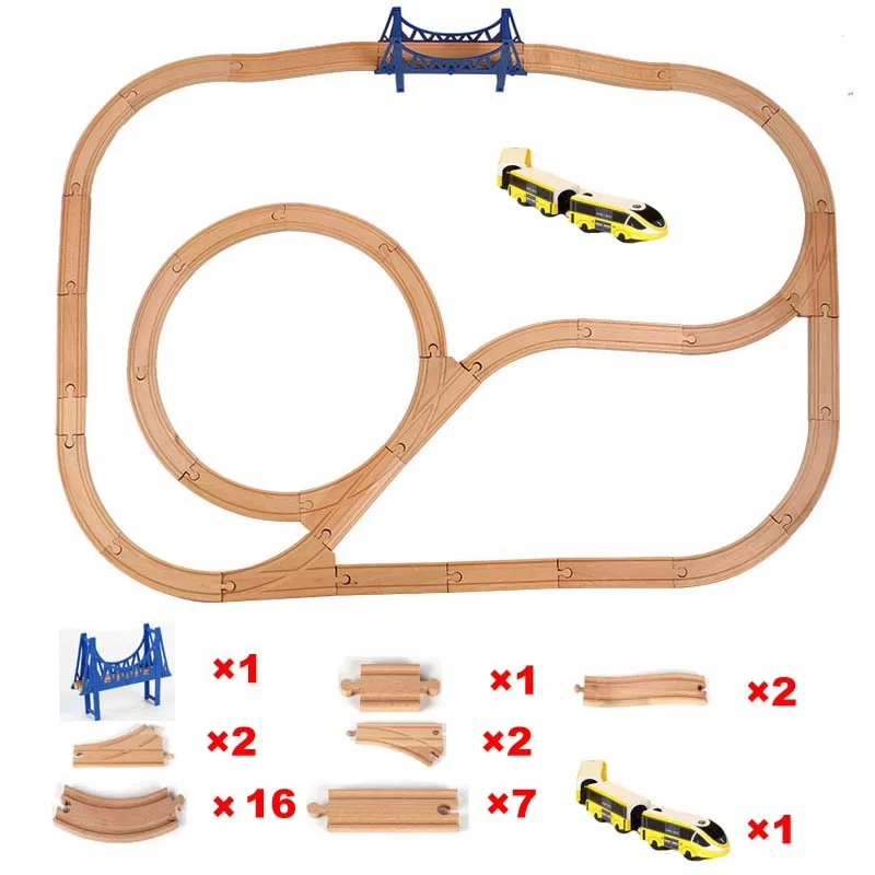 Деревянный трек набор железная дорога игрушка деревянный поезд трек аксессуары-расширение деревянная дорожка собранные развивающие игрушки дропшиппинг - Цвет: 16