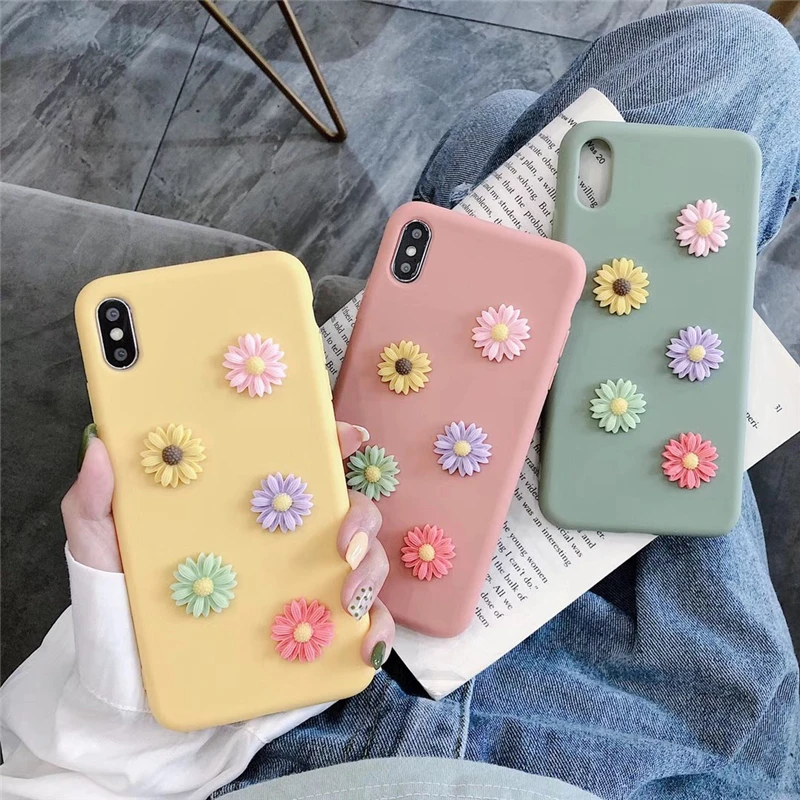 

OTTWN 3D Daisy Mobile Phone Cover For Iphone 6 6S Plus 7 8 7Plus X XR XS MAX Patterned Soft TPU Back Case For Iphone 7 Plus XS