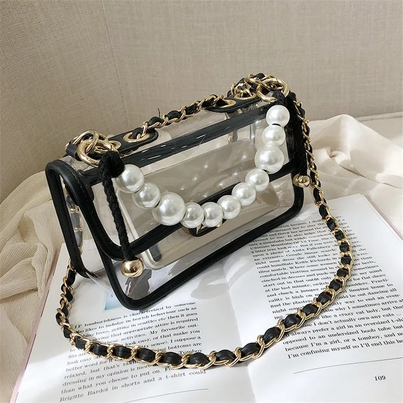 

2019 New Luxury Fashion Pearl Clear Transparent Shoulder Messenger Bags Clutch Purses Women Handbags