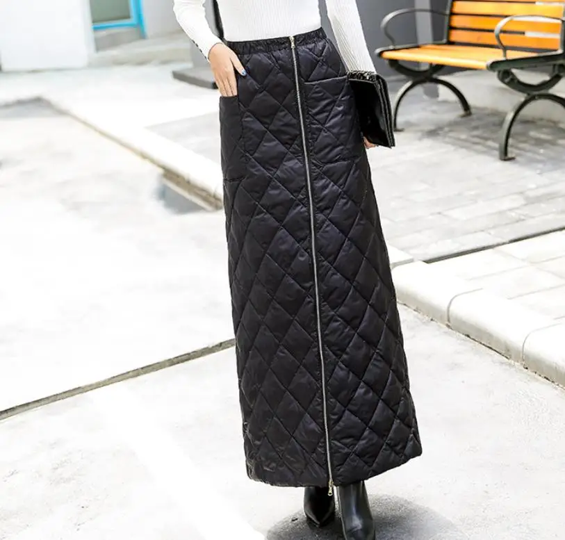 Зимние Модные женские эластичные черные плотные теплые длинные хлопковые юбки с высокой талией, осенние женские юбки с подкладкой 3xl