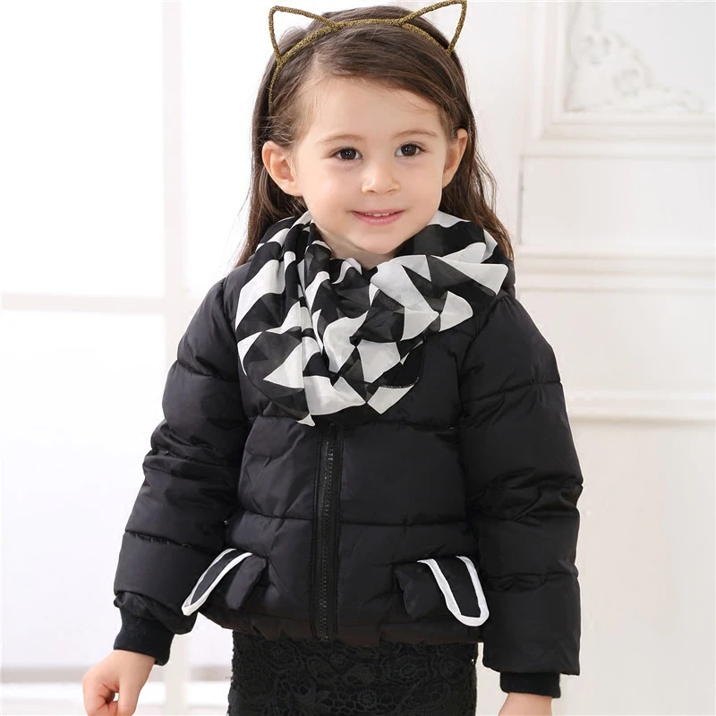 

2016 girls hooded Parka childen cold winter jackets for kids Coats warm baby thick cotton down short outerwear 100-130cm