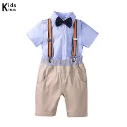 Одежда для мальчиков, летняя детская футболка с короткими рукавами и галстуком-бабочкой, штаны, комплекты джентльмена для мальчиков