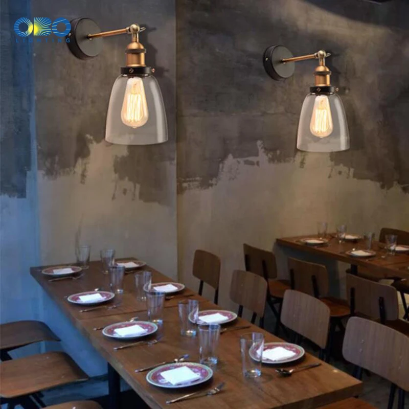  Retro Glass Wall Lamp Loft Vintage Metal Triangle Oval Clear Wall Light Edison 40W Industrial Wall  - 32959032418