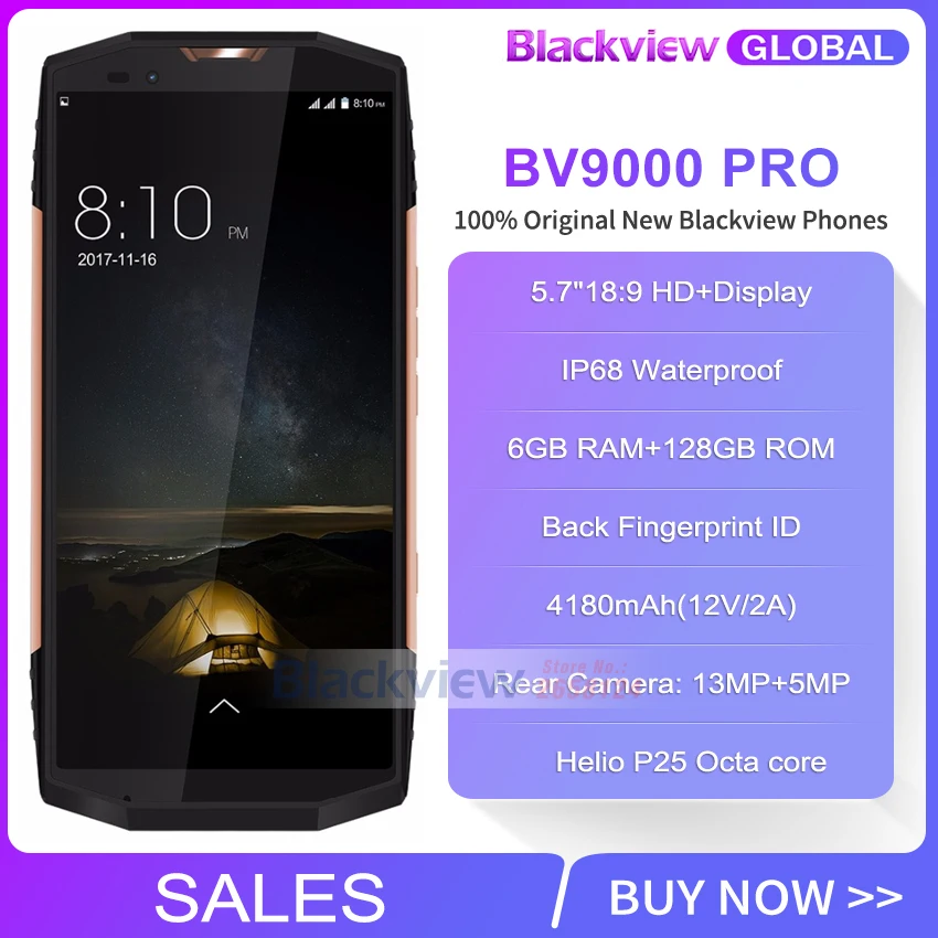 Blackview BV9000 Pro 5," IP68 Водонепроницаемый 6GB 128GB смартфон P25 2,6 GHz 4180mAh отпечаток пальца NFC мобильный телефон