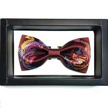 Новинка,, повседневный мужской галстук-бабочка, мужской свадебный Дракон и Феникс, китайский стиль, винный, красный, золотой