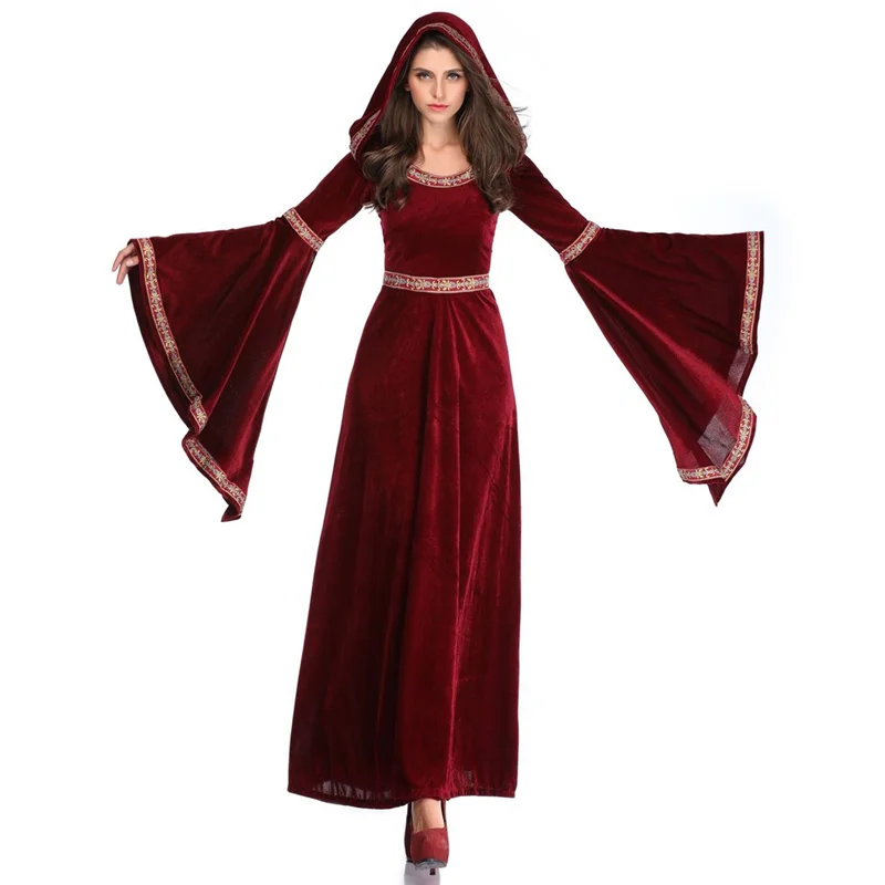 

Red Vampire Costumes Gothic Long Hood Costumes Cosplay Vampire Witch Medieval Victorian Masquerade Costume Halloween Clothing