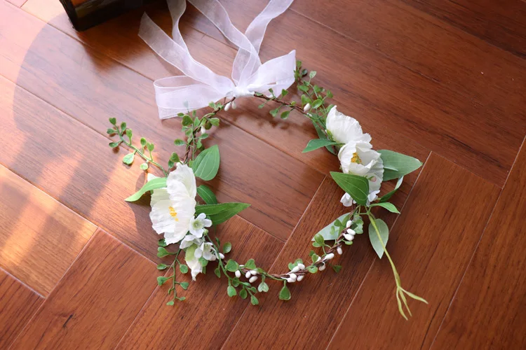 White Ponny Flower Wreath Crown Festival Headband Women Hair Accessories Headdress Girls Floral Garland Wedding Floral Headwear