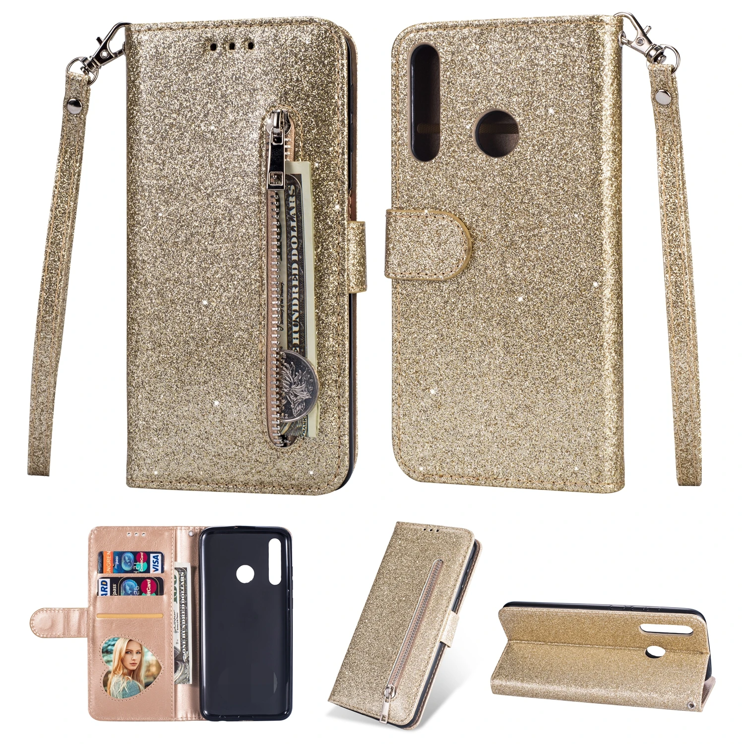 Bling Case For Samsung A52 A72 A33 A12 A22 A70 A50 A40 A30 A20 A10 A21 A51 A71 Leather Flip Zipper Wallet Card Stand Phone Cover