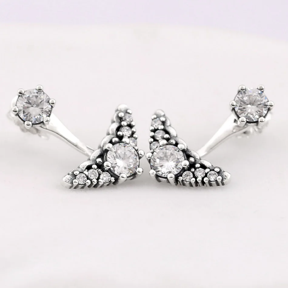 

New 925 Sterling Silver Earring Vintage Fairytale Tiara With Crystal Hanging Earrings For Women Wedding Gift Pandora Jewelry