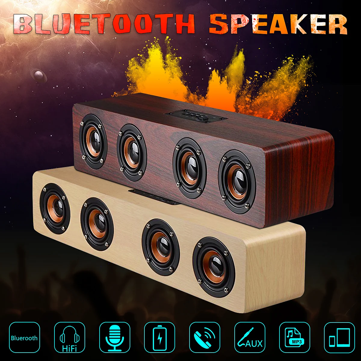12W Wooden Bluetooth Speaker Wireless font b Portable b font Hi Fi Loud Quad Bass Speaker