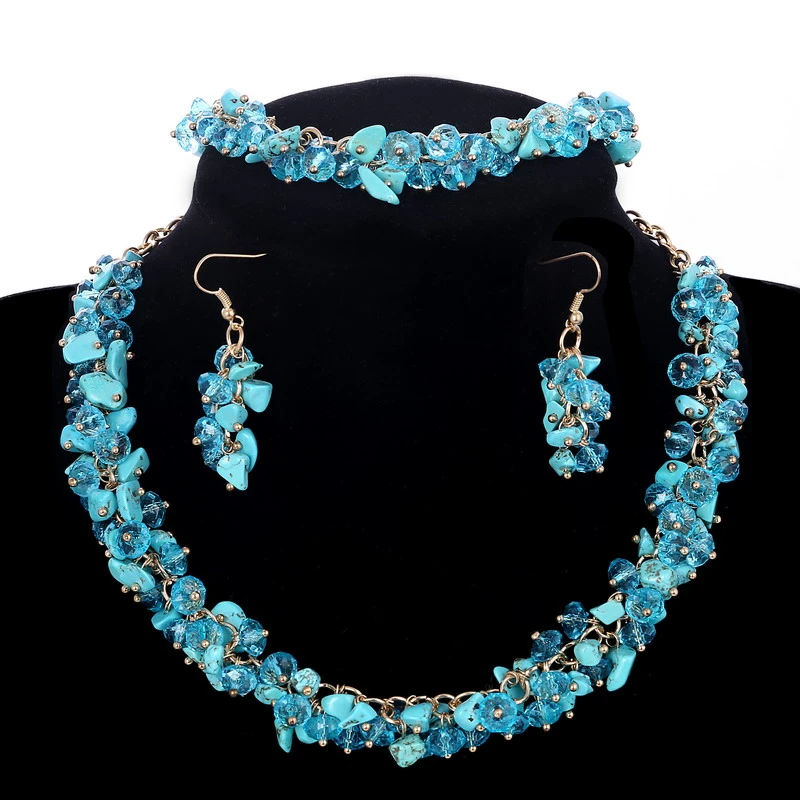 Bib Statement azul cielo conjunto gargantilla Collar Cuentas Collar fiesta joyería accesorios pulsera conjuntos|earrings party|earrings earringsbracelet gem - AliExpress