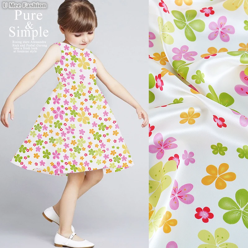

SS060 100% Natural Silk Satin/Sunflower,White/ Silk Fabric Mulberry Silk Printing/ Width 1.25yd Thickness 16.50mm