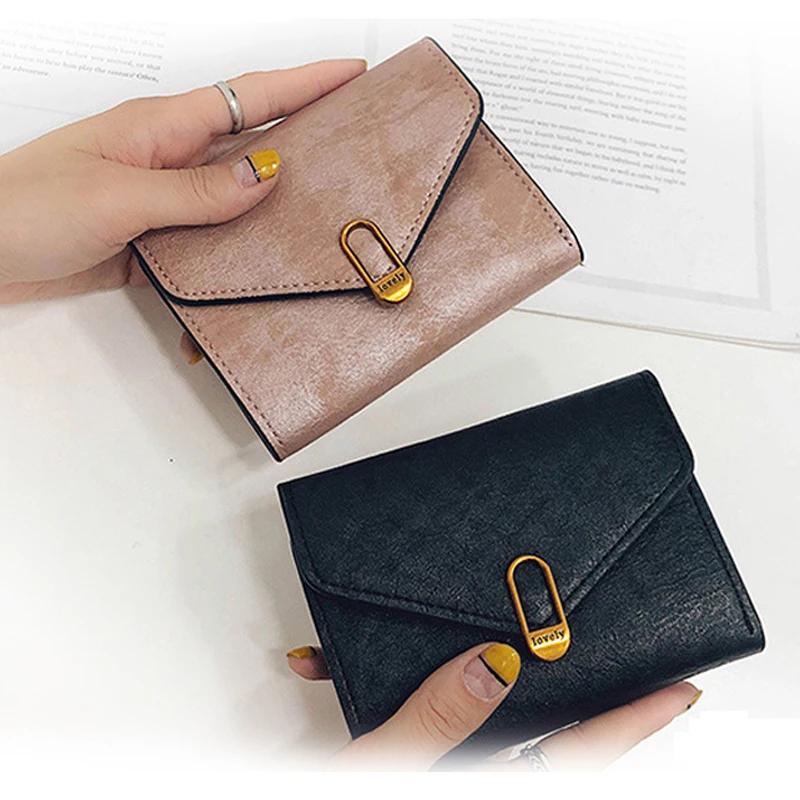 

2019 New Women's Wallets Fashion Female Short Small Cash Purses Retro Hasp Synthetic Leather/PU Women Coin Wallet Card 3Fol