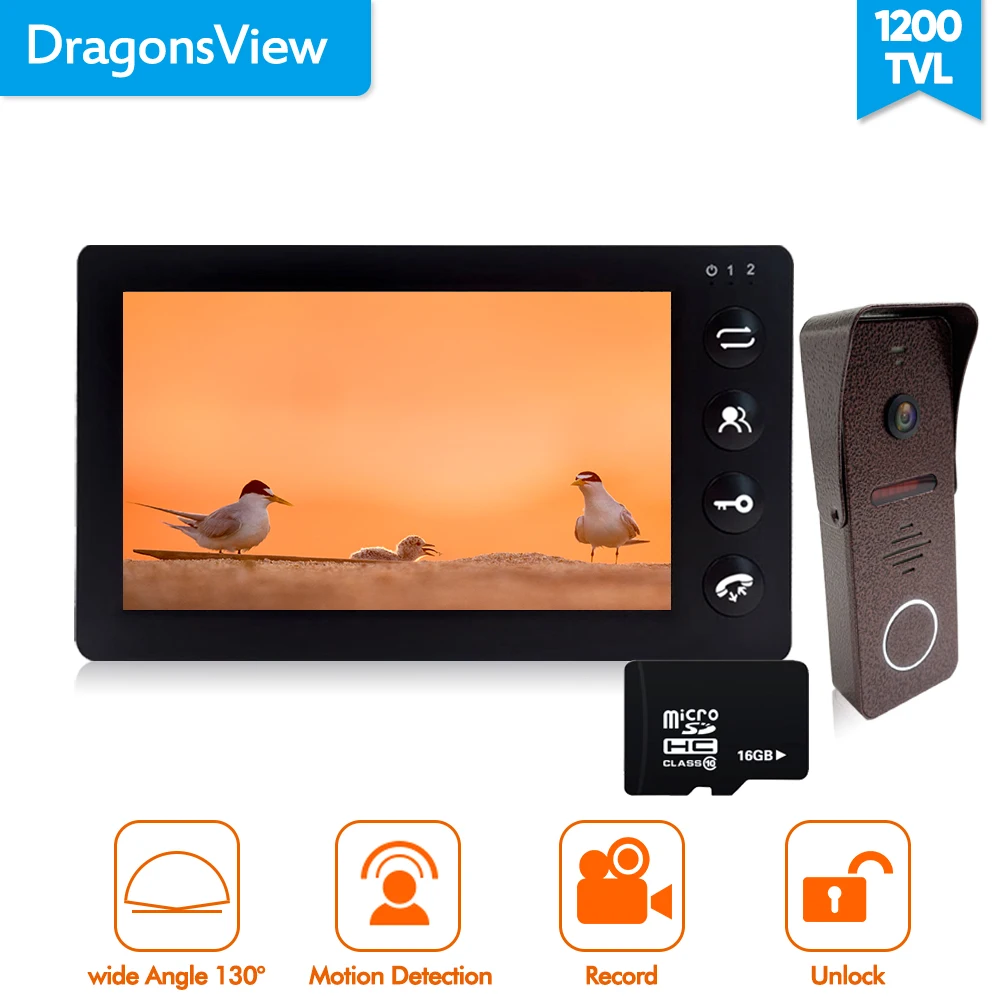 Видеодомофон Dragonsview для дома видеодомофон 7 дюймов с широкоугольным монитором