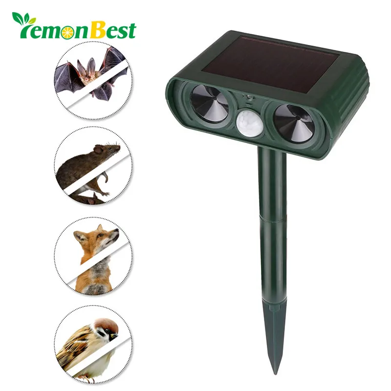 LemonBest Outdoor Solar Ultrasonic Animal Repeller Garden Cat Dog Fox