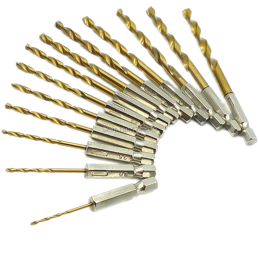 

13pc 1.5-6.5mm Drill Bit Set Quick Change 1/4" Hex Shank HSS Titanium Coated Twist Drill Bit Tool For Cordless Screwdrivers Bit