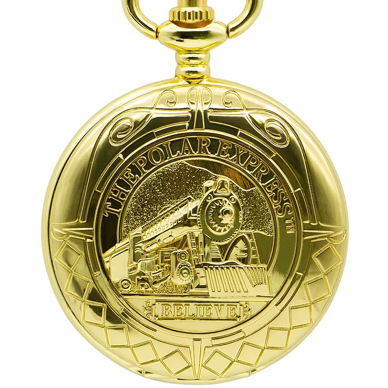 

Full Gold Pocket Watch Mechanical Hand Wind Gold Pendant FOB Double Necklace Chain Railway Clock for Men Women PJX1379