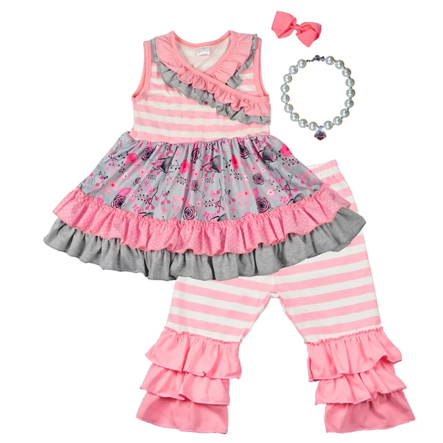 Hot Pink Baby Girls Summer Clothing Sets Striped Sleeveless Dress