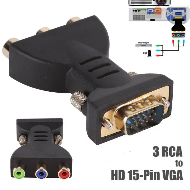 

3 RCA to HD 15-Pin VGA Connecter Converter RCA RGB Video Female to VGA Component Video Jack Adapter Plug for TV Box Computer