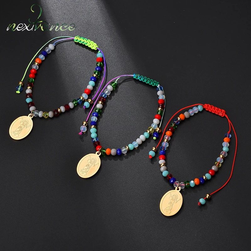 

Nextvance Gold Beads Religious Protection Bracelet Medal Pendant Bracelet Adjust String Bracelet for Women Men Party Jewelry