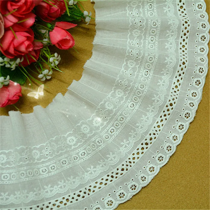 

5Yards/lot Width 11cm White100% Cotton Embroidered Lace Fabrics, Women's Clothing Diy Lace Trim, Free Shipping RS626