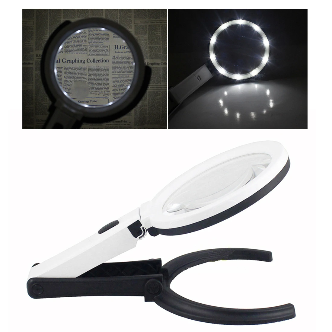 

Magnifying Glass 2X 5X Magnifier Table Desk-type Lamp Handheld Foldable Loupe Lens With 10 LED Light EU Plug