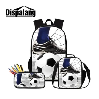

Dispalang Fashion Polyester Backpack Pretty School Knapsack with Lunch Pack and Pencil Purse 3D Soccerl 3pcs Set Bag for Child