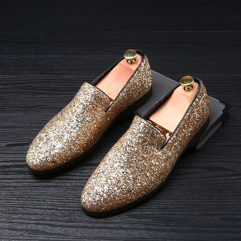 designer shoes men silver gold spiked loafers male rhinestone luxury brand dressing moccasins studded cool flats shoes for men (66)