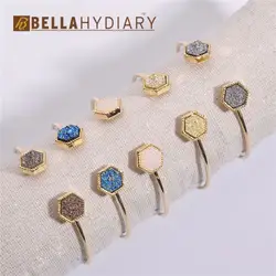 Шестиугольник кварцевые Bijoux Европейский Винтаж Jewelry Смола Druzy асимметрия руки манжеты Регулируемый Браслет для женские браслеты Bileklik