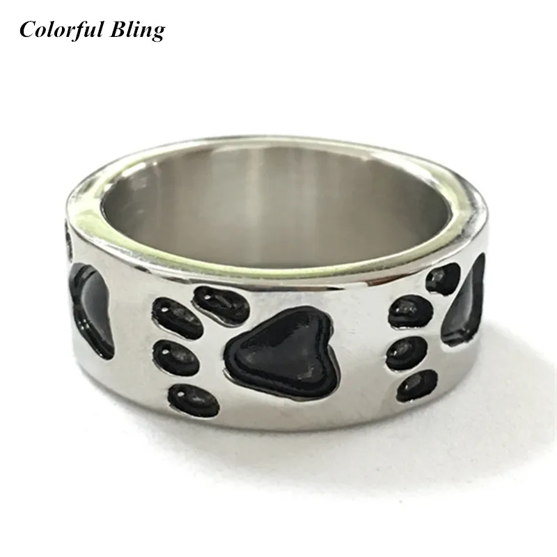 

drop shipping stainless steel paw print band ring fashion animal's paw finger ring for man woman size 5-13 valentine's gift