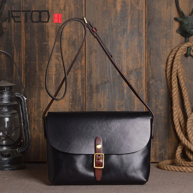 

AETOO Women's shoulder bag tanned leather small square bag handmade color Messenger bag leather handbags