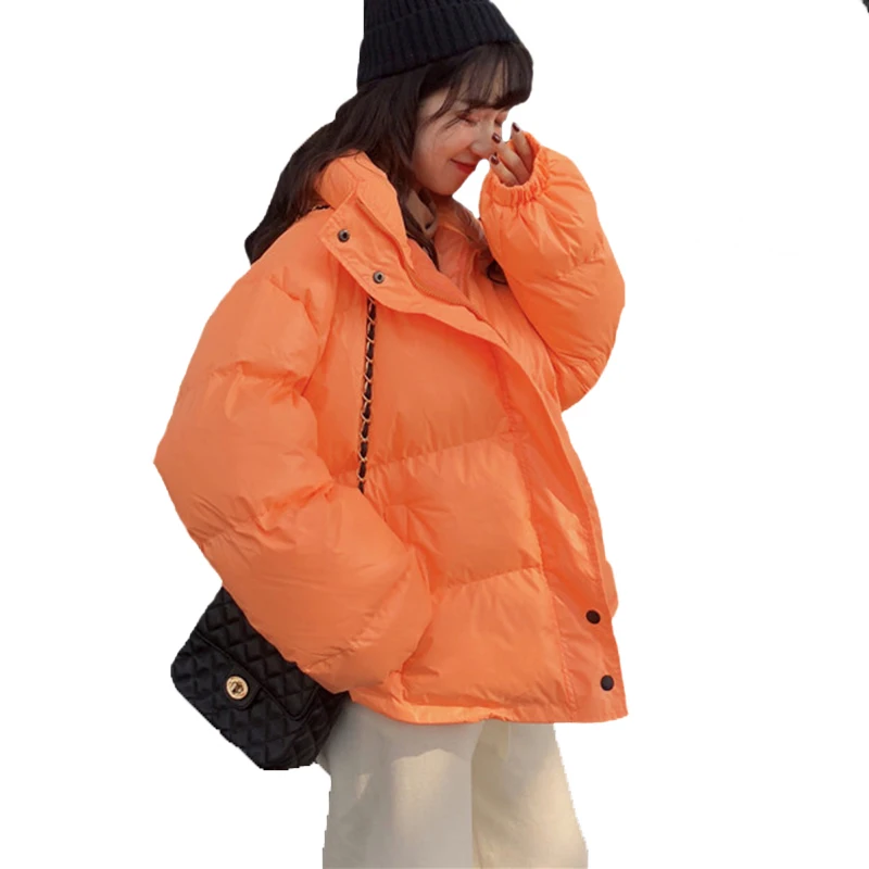 Bright Colors Winter Jacket Women Parka Warm Thick Solid Short Style Cotton Padded Parkas Coat Loose Stand Collar Outwear