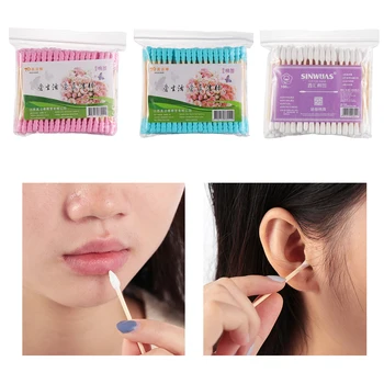 

100pcs/ Pack Women Colorful Makeup Cotton Swab Nose Ears Cleaning Cotton Sticks Household Health Care Tools