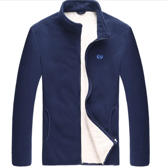 thick dark blue Осень Зима флисовая толстовка мужская с длинным рукавом Толстая Толстовка повседневные толстовки мужские размера плюс M-4XL на молнии Свободная верхняя одежда Ds50749 - Цвет: thick dark blue