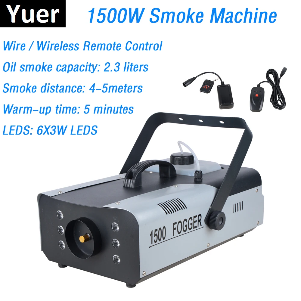 

1500W RGB Colors Fog Machine 2.3L Oil Capacity DMX512 Smoke Machine With 6X3W LEDS Professional Stage Lighting Shows Equipments