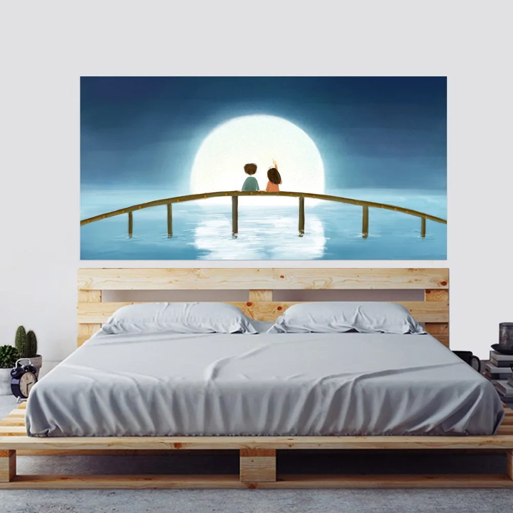 

Creative Bed Head Decoration 3D Wall Stickers Cartoon Moon Couple Pattern for Bedroom Decor Large Size DIY Mural Art Picture