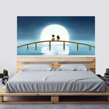 

Creative Bed Head Decoration 3D Wall Stickers Cartoon Moon Couple Pattern for Bedroom Decor Large Size DIY Mural Art Picture