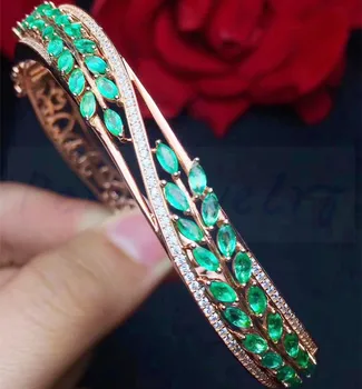 

Emerald bangle Real and natural emerald 925 sterling silver 0.13ct*38pcs gemstone For men or women jewelry #Y18041703