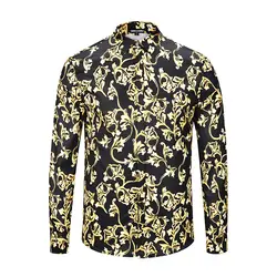 Бренд seestern новый для мужчин рубашка, мода печатных золото цветок дурмана Молодежный ночной магазин тенденция с длинными рукавами